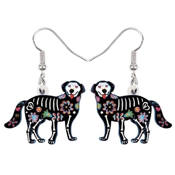 Dia de los Muertos Dog Earrings Skeleton Lab Halloween Labrador - Picture 1 of 5